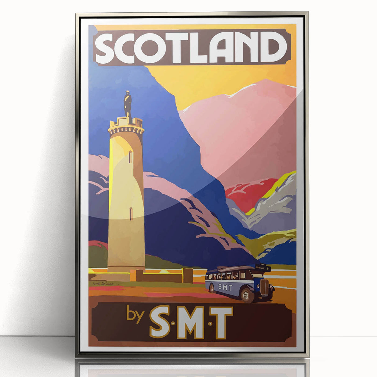 Vintage Scotland Travel Poster - Highlands & S.M.T. Bus Art Print