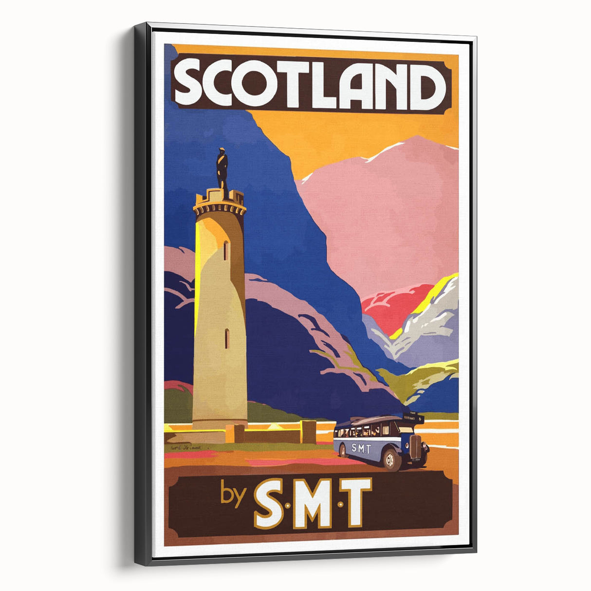 Vintage Scotland Travel Poster - Highlands & S.M.T. Bus Art Print