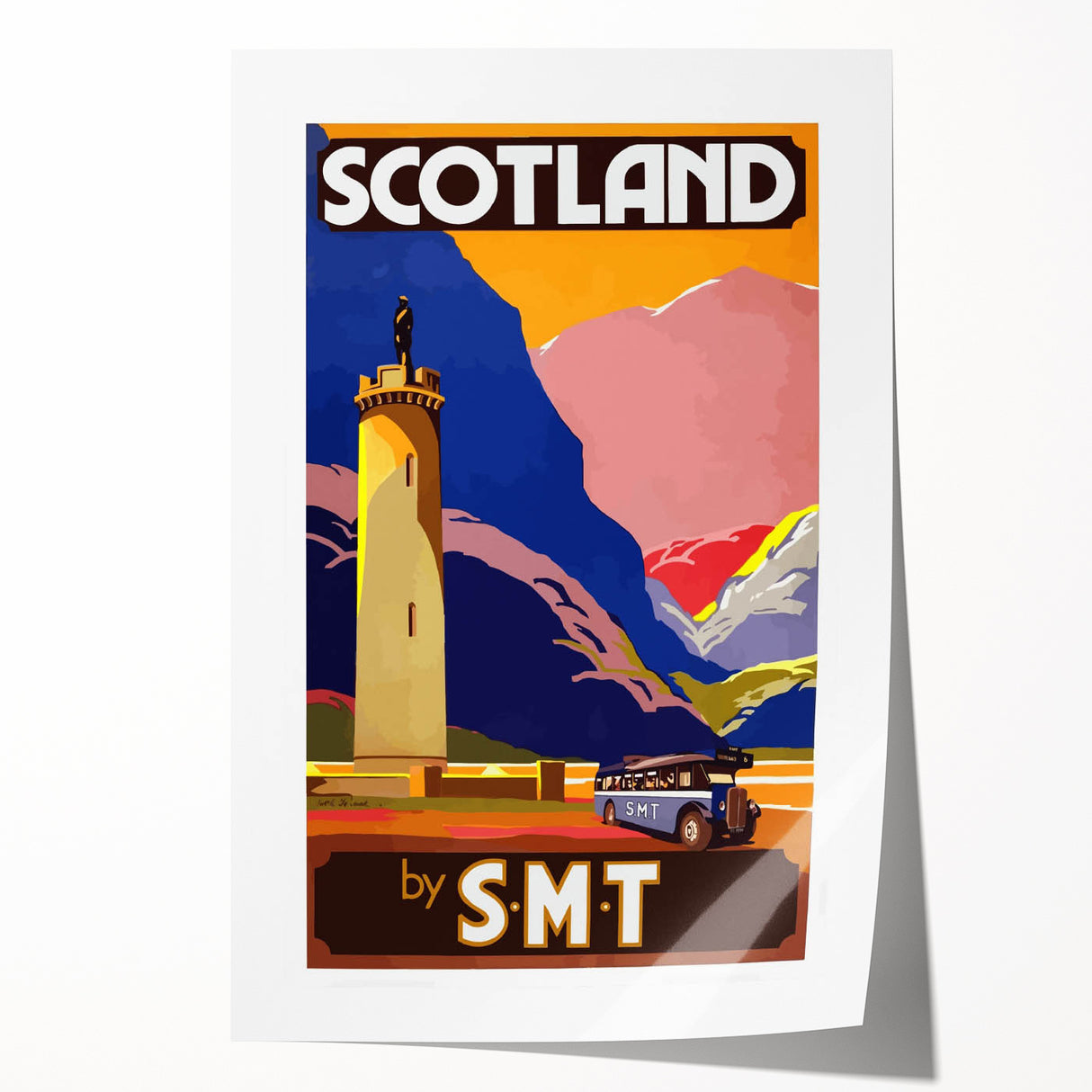 Vintage Scotland Travel Poster - Highlands & S.M.T. Bus Art Print