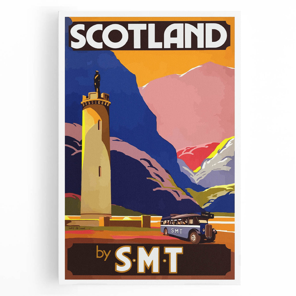 Vintage Scotland Travel Poster - Highlands & S.M.T. Bus Art Print