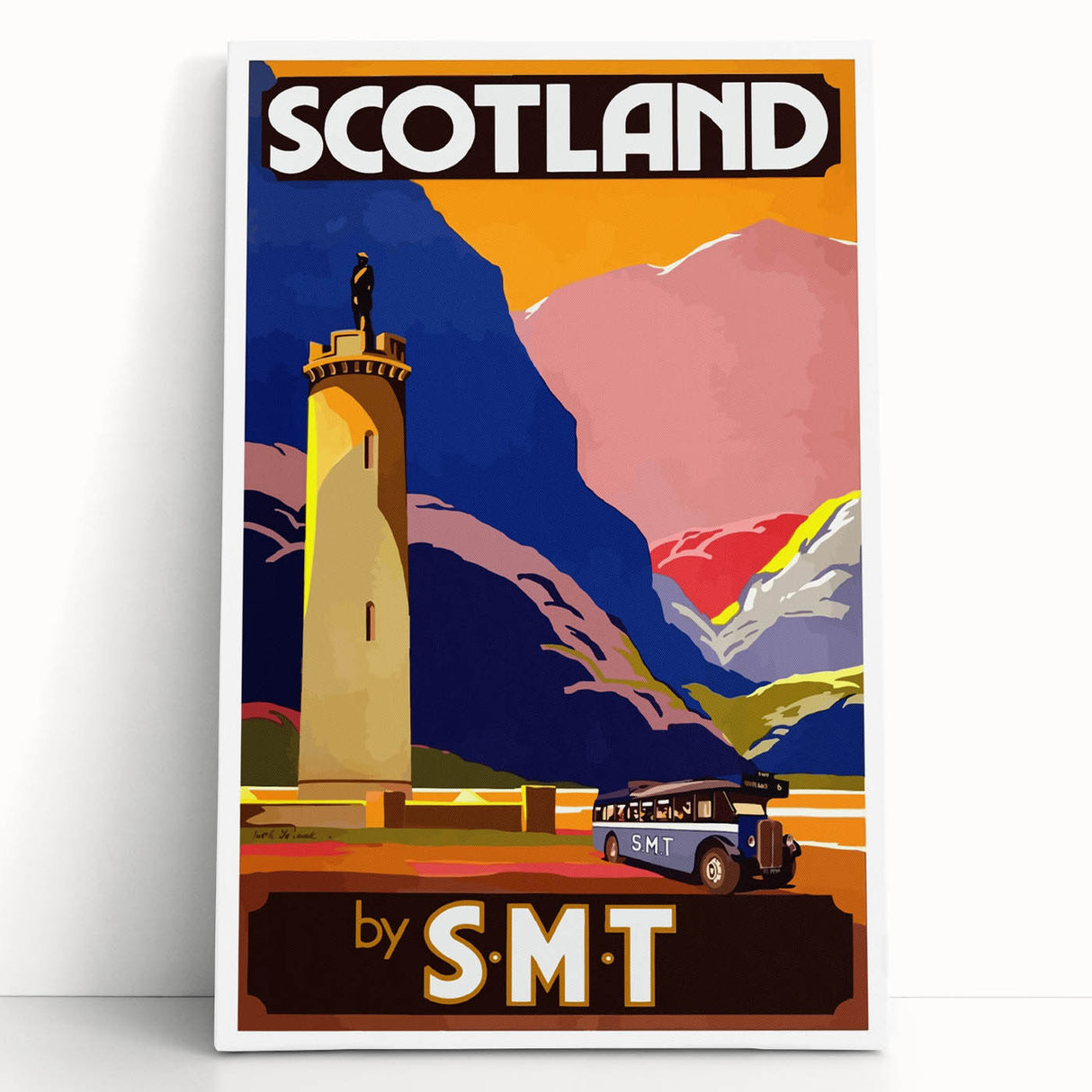 Vintage Scotland Travel Poster - Highlands & S.M.T. Bus Art Print