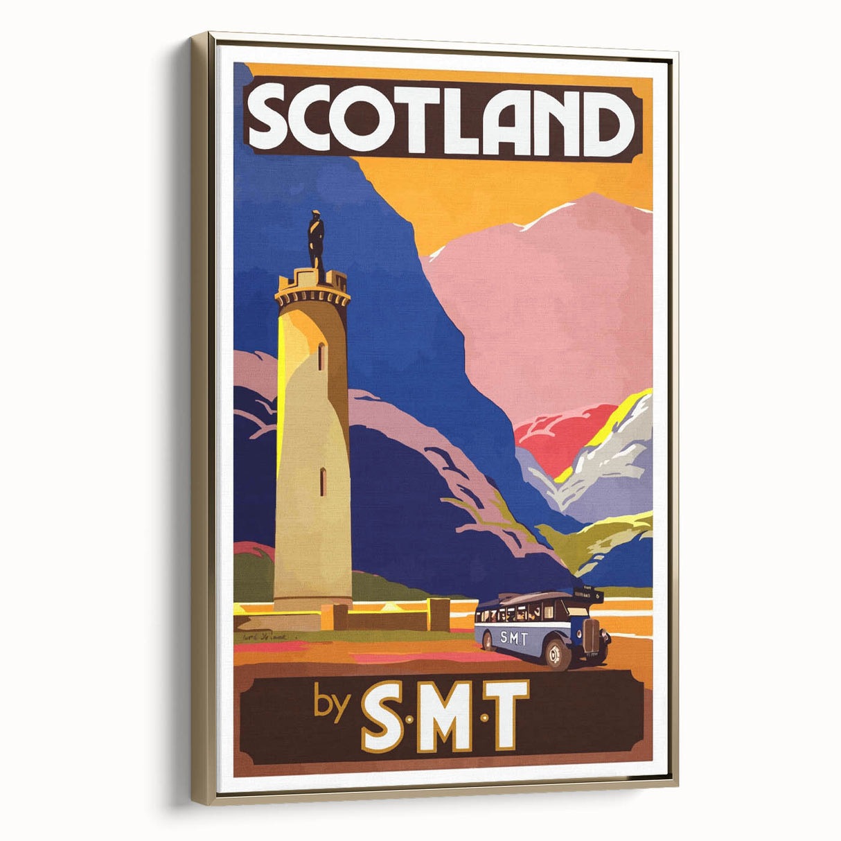 Vintage Scotland Travel Poster - Highlands & S.M.T. Bus Art Print