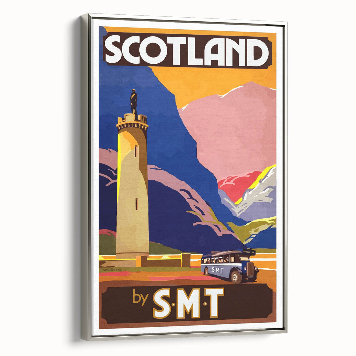 Vintage Scotland Travel Poster - Highlands & S.M.T. Bus Art Print
