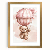 Teddy in Hot Air Balloon - Kids Room Wall Art Canvas and Framed Options