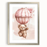 Teddy in Hot Air Balloon - Kids Room Wall Art Canvas and Framed Options