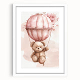 Teddy in Hot Air Balloon - Kids Room Wall Art Canvas and Framed Options
