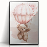 Teddy in Hot Air Balloon - Kids Room Wall Art Canvas and Framed Options