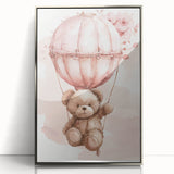 Teddy in Hot Air Balloon - Kids Room Wall Art Canvas and Framed Options