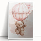Teddy in Hot Air Balloon - Kids Room Wall Art Canvas and Framed Options