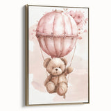 Teddy in Hot Air Balloon - Kids Room Wall Art Canvas and Framed Options