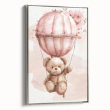 Teddy in Hot Air Balloon - Kids Room Wall Art Canvas and Framed Options