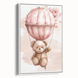 Teddy in Hot Air Balloon - Kids Room Wall Art Canvas and Framed Options