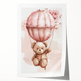 Teddy in Hot Air Balloon - Kids Room Wall Art Canvas and Framed Options