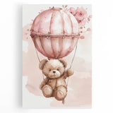 Teddy in Hot Air Balloon - Kids Room Wall Art Canvas and Framed Options