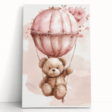 Teddy in Hot Air Balloon - Kids Room Wall Art Canvas and Framed Options