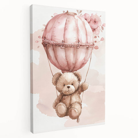 Teddy in Hot Air Balloon - Kids Room Wall Art Canvas and Framed Options