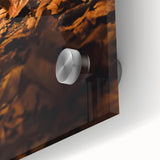 Large abstract wall art on acrylic glass featuring mid-century modernist autumnal hues, ideal for dining room art.