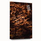 Large abstract wall art featuring swirling autumn hues on acrylic glass, suited for bedroom or dining room decor.