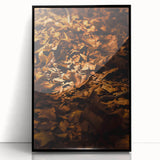 Large abstract wall art featuring swirling autumn hues on a framed acrylic, ideal for modern living room decor.