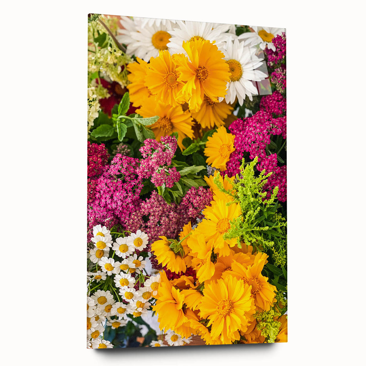 Large abstract wall art on acrylic glass depicting spring themes in vibrant green and blue tones.