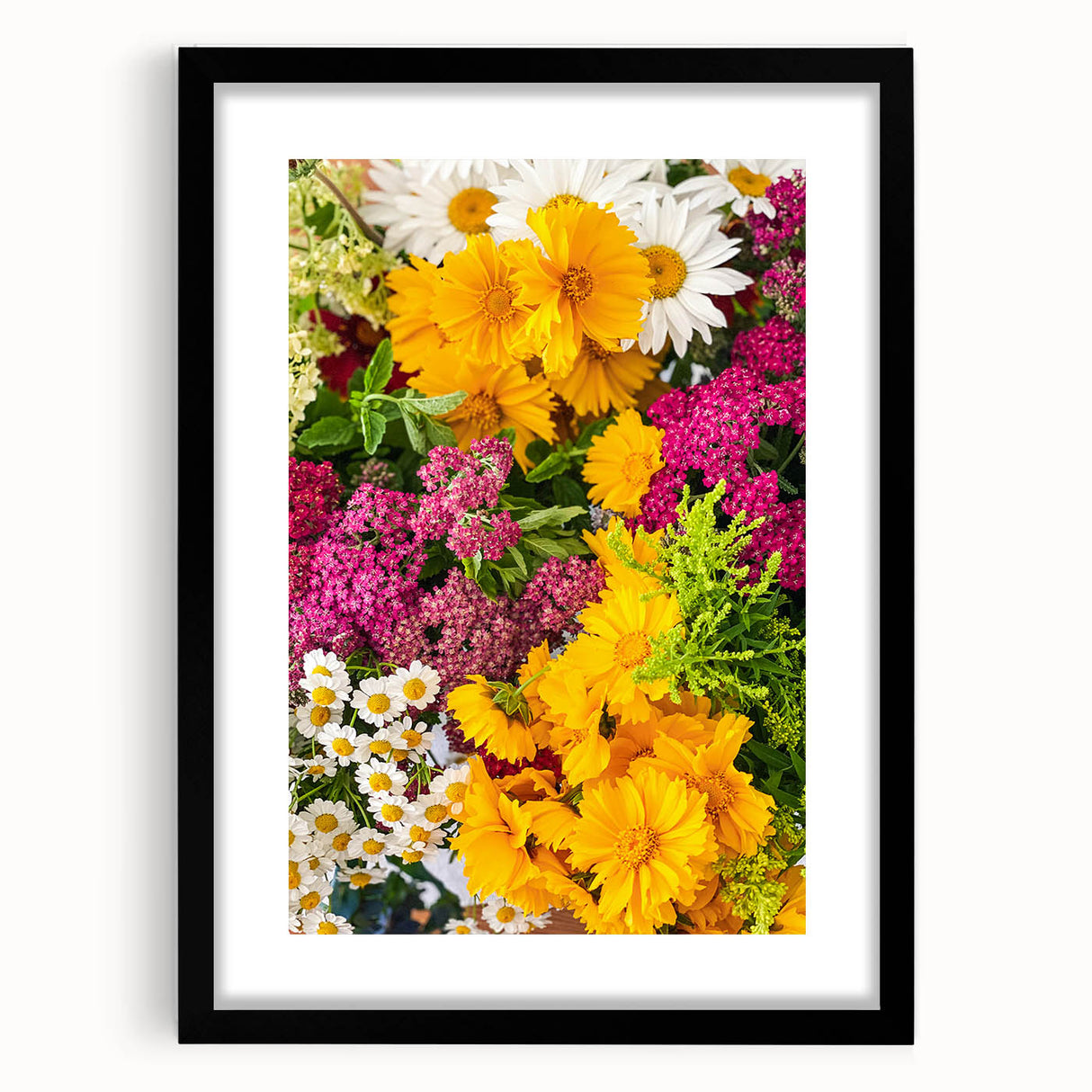 Extra large abstract art print with textured spring-themed colors on a black framed canvas, suitable for living room decor.
