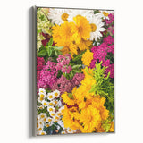 Framed canvas featuring a vintage landscape art painting with colorful foliage and a black background.