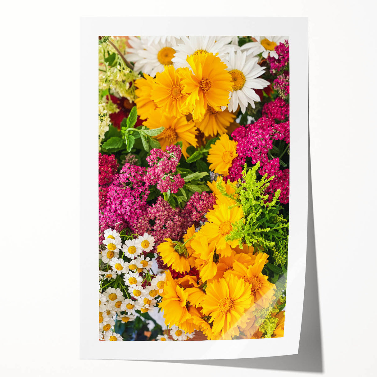 Large rolled canvas print featuring a vibrant floral design in spring colors, ideal for dining room wall art.