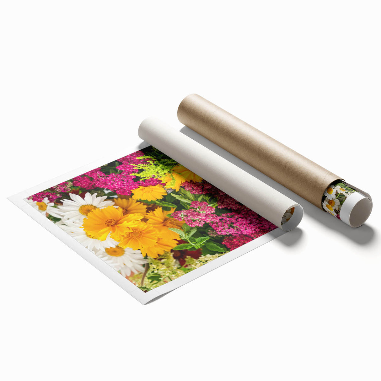 Extra large rolled print featuring a floral design in soft pastel hues.
