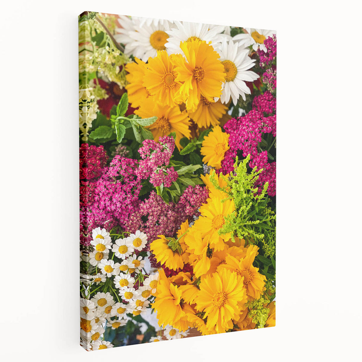 Spring-themed abstract design on large stretched canvas in soft green and pink hues, suitable for kitchen wall art.