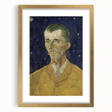 Abstract art print featuring swirling blue and yellow patterns on a canvas, framed in gold.