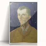 Mid-century modernist art depicting a starry night in vibrant blue and yellow on a white framed acrylic print.