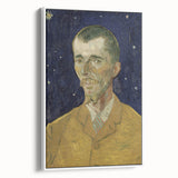Vintage poster art of Van Gogh's painting on a large framed canvas, featuring vibrant colors against a black background.