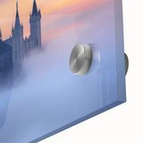 Close-up image of a vibrant acrylic landscape painting showcasing a majestic castle surrounded by lush greenery, perfect for home decor enthusiasts.