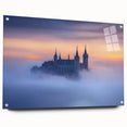 Acrylic wall art depicting a scenic landscape with a castle, showcased in a side view, featuring vibrant colors and detailed textures, ideal for home decor.
