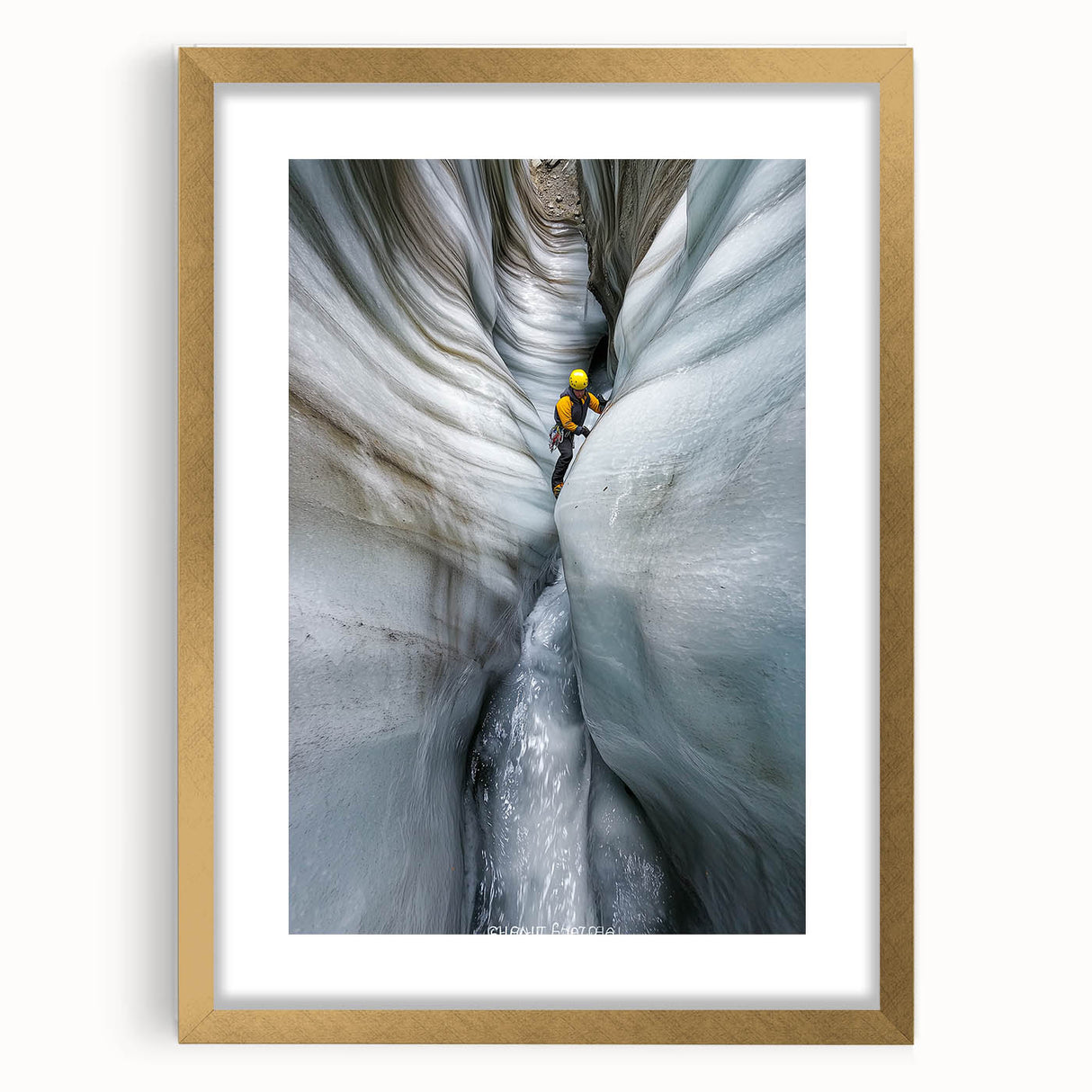 Elegant gold-framed landscape artwork featuring intricate cave designs, displaying vibrant colors and textures, ideal for enhancing home decor aesthetics.