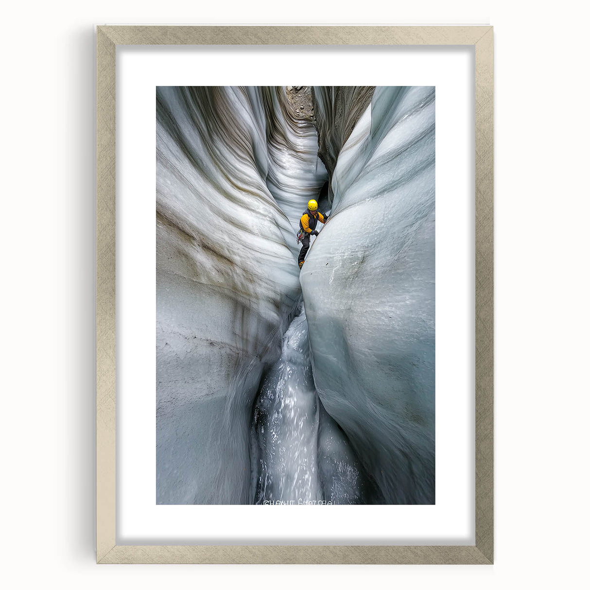 Framed landscape artwork depicting a serene cave scene, featuring a silver mat and sleek design, perfect for enhancing home decor with natural beauty.