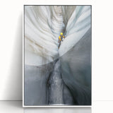 Framed acrylic artwork depicting a serene landscape with caves, showcasing earthy tones and intricate details, designed to elevate interior decor and ambiance.