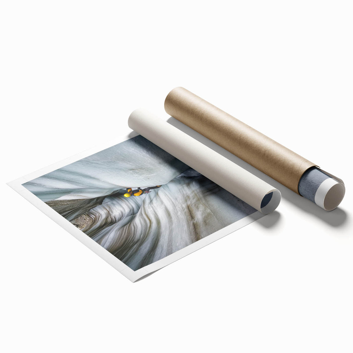 Stunning rolled canvas print showcasing a vibrant landscape with intricate cave formations, ideal for home decor, delivered in a protective cardboard tube.