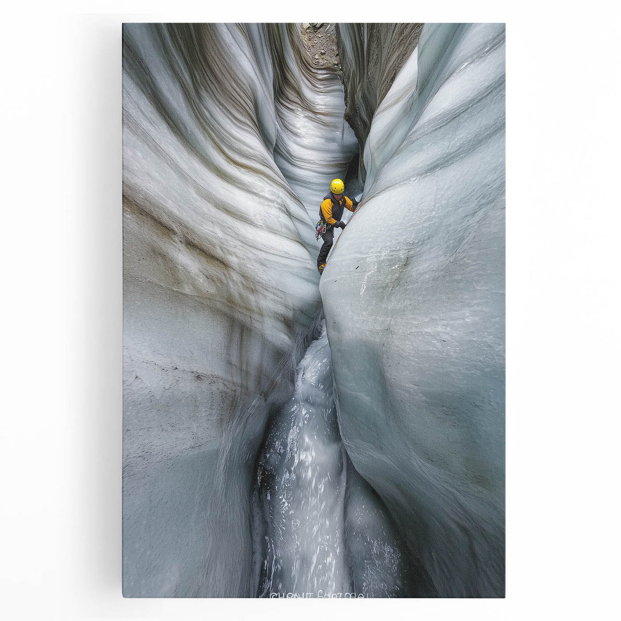 Stretched canvas artwork depicting a stunning landscape with intricate cave formations, featuring vibrant colors and detailed textures, ideal for home decor.