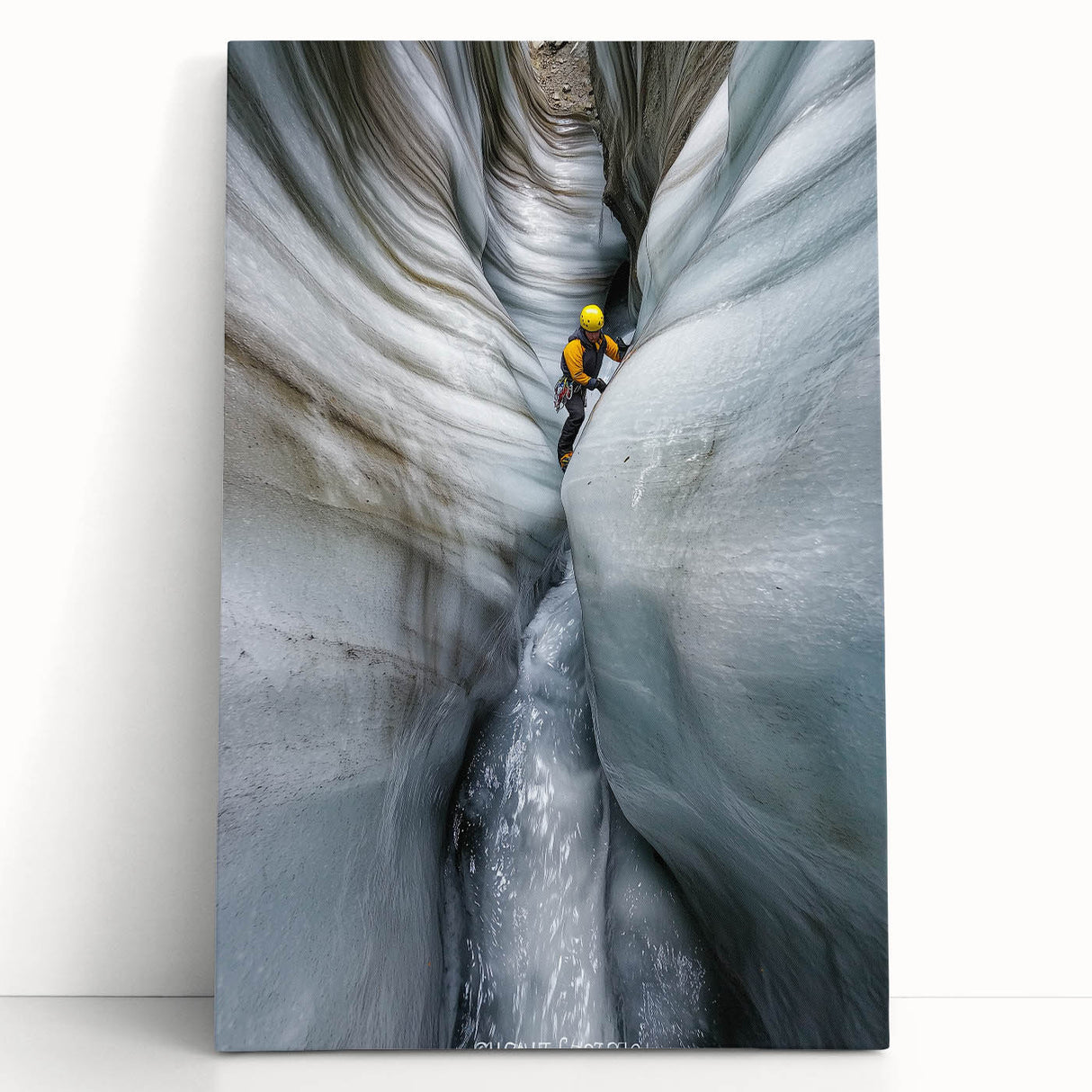 Stretched canvas print depicting a vibrant landscape with intricate caves, featuring rich earth tones and detailed textures, perfect for home decor.
