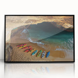 Framed acrylic artwork showcasing a stunning landscape of cliffs with vibrant colors and intricate details, set in a sleek black frame for modern decor.