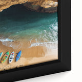 Close-up of a framed canvas artwork depicting dramatic cliffs and vibrant landscapes, showcasing intricate textures and colors, perfect for home decor.