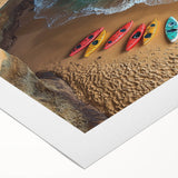 Stunning rolled canvas print showcasing a vibrant landscape of dramatic cliffs against a clear blue sky, elegantly packaged in a durable tube for safe transport.