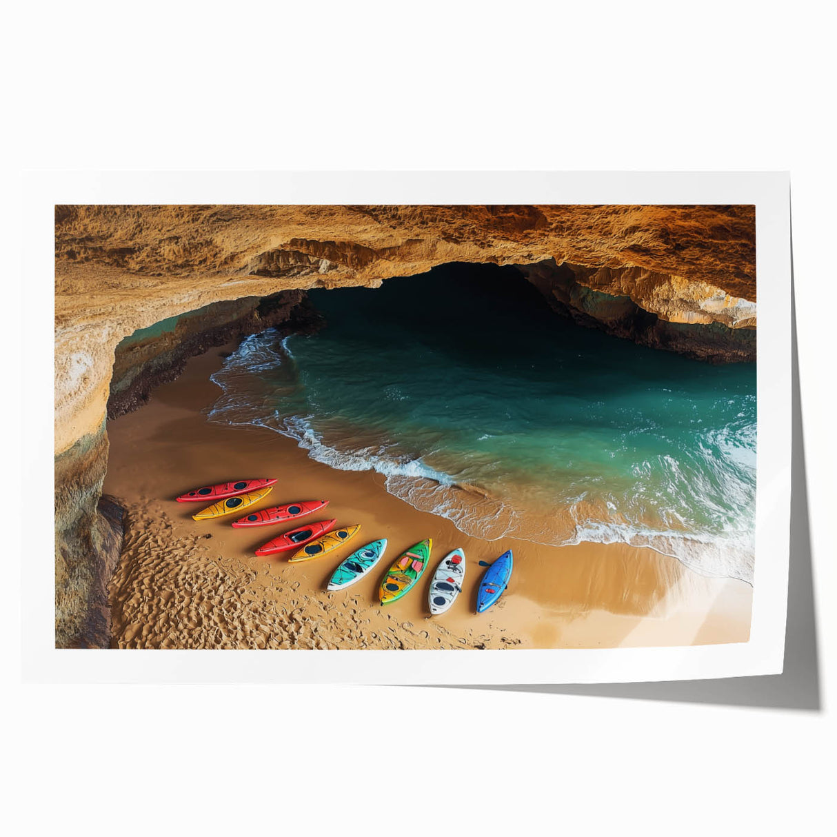 Stunning rolled print showcasing a vibrant landscape of cliffs with rich colors and detailed textures, perfect for home decor or artistic display.
