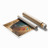 Vibrant rolled canvas print showcasing a breathtaking landscape of rugged cliffs against a clear blue sky, ideal for enhancing home decor with natural beauty.