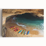 Stretched canvas artwork showcasing a stunning landscape of dramatic cliffs under a vibrant sunset, perfect for enhancing home decor with natural beauty.
