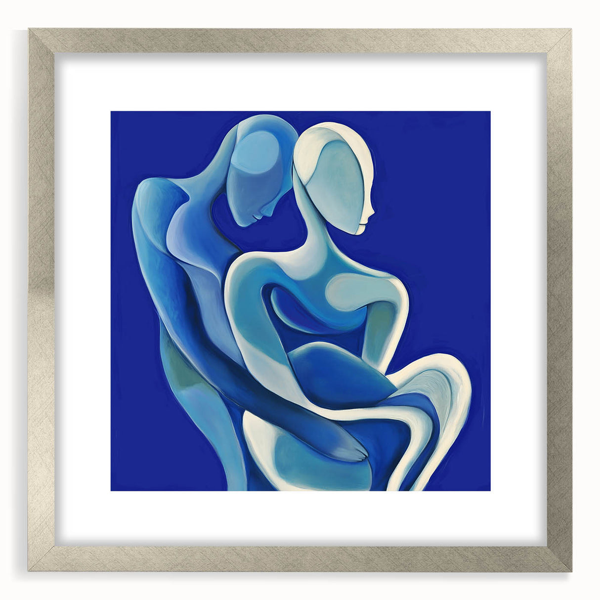 Modern Bedroom Art – Abstract Blue Couple Framed Canvas Print