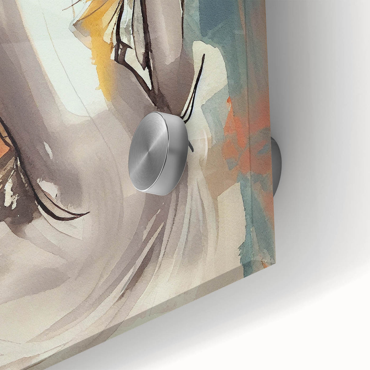 Close-up view of abstract figurative wall art made from acrylic glass, showcasing vibrant colors and intricate details, perfect for modern home decor.