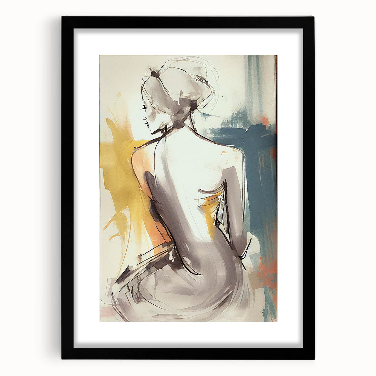 Abstract figurative wall art framed with a sleek black mat, showcasing a vibrant design that adds a modern touch to any decor, perfect for enhancing interior aesthetics.