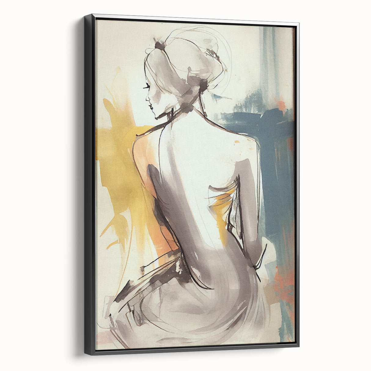 Framed abstract figurative wall art in black with a modern design, showcasing unique shapes and textures, perfect for contemporary home décor.